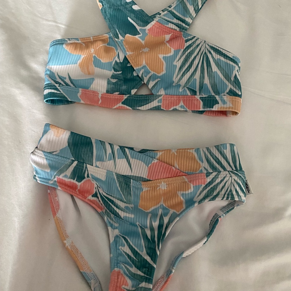 Floral Bikini Set with Cross Straps